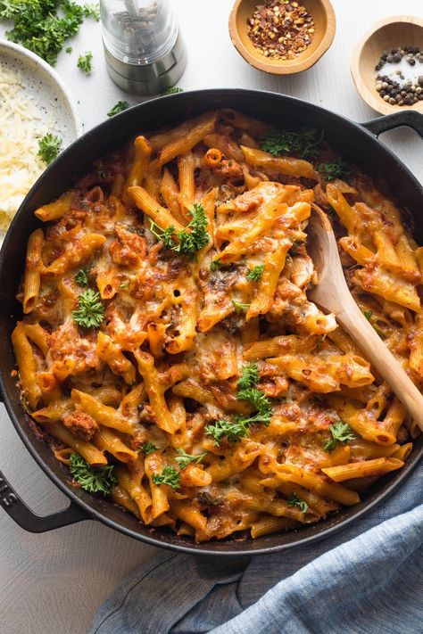 Deliver a cozy and satisfying family dinner with this easy baked Ground Turkey Pasta recipe. You'll love the tender penne tossed in a flavorful sauce of zippy tomatoes, lean turkey, and an Italian herb blend. Ready in about 45 minutes, most of it hands off. Ground Turkey Pasta Bake Recipes, Ground Turkey Recipes With Pasta, Ground Turkey Pasta Sauce, Ground Turkey With Pasta, What To Do With Ground Turkey, Ground Turkey And Pasta Recipes, Dinner Ideas With Ground Turkey, Ground Turkey Dinner Ideas, Ground Turkey Meals