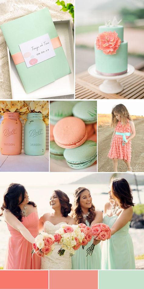 Peach Wedding Colors, Wedding Mint Green, Wedding Color Trends, Spring Wedding Colors, Weddings By Color, Coral Wedding, Mint Wedding, Wedding Theme Colors, Orange Wedding