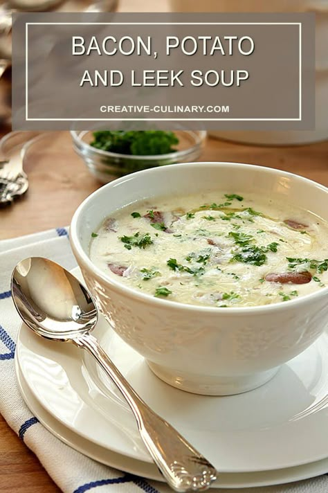 Potato And Leek Soup, Roasted Garlic Recipe, Colorado Food, Potato Leek, Bacon Potato, Potato Leek Soup, Leek Soup, Savory Soups, Soup And Sandwich