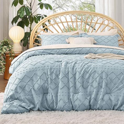 Amazon.com: Bedsure King Size Comforter Set - Dusty Blue Comforter, Boho Tufted Shabby Chic Bedding Comforter Set, 3 Pieces Farmhouse Bed Set for All Seasons, Fluffy Soft Bedding Set with 2 Pillow Shams : Home & Kitchen Farmhouse Bed Set, Full Size Comforter Sets, Comforter Sets Boho, Full Size Comforter, Farmhouse Bed, Full Comforter Sets, King Size Comforter Sets, Boho Comforters, Blue Comforter