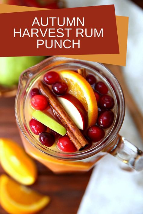 This Autumn Harvest Rum Punch has all the flavors of fall in one party punch recipe. The best fall cocktail for a crowd! thanksgiving drinks. Festive Thanksgiving drinks. Mixed drinks for Thanksgiving. Fall drink ideas. Fall Rum Punch, Punch Recipes With Alcohol, Recipes With Alcohol, Cocktail For A Crowd, Fall Punch Recipes, Fall Punch, Fall Apple Cider, Thanksgiving Punch, Alcoholic Punch Recipes