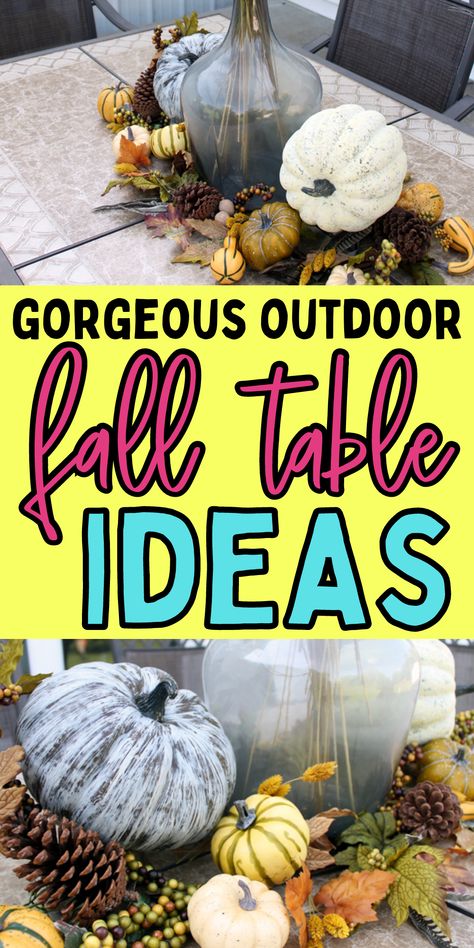 Tips to decorate for fall. How to make fall decorations. Table decorations DIY. Fall Decorations Table, Outdoor Serving Table, Table Decorations Diy, Outdoor Fall Decor, Fall Farmhouse Decor, Decorate For Fall, Fall Dinner Party, Fall Decor Inspiration, Fall Farmhouse