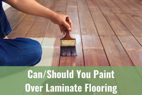 How To Paint Wood Laminate Floors, Can I Paint Laminate Floors, Laminate Floor Makeover Diy, Painted Wood Laminate Floors, Repurposed Laminate Flooring Ideas, Upcycle Laminate Flooring, How To Paint Over Laminate Flooring, Paint Vinyl Plank Floor, Update Laminate Floors