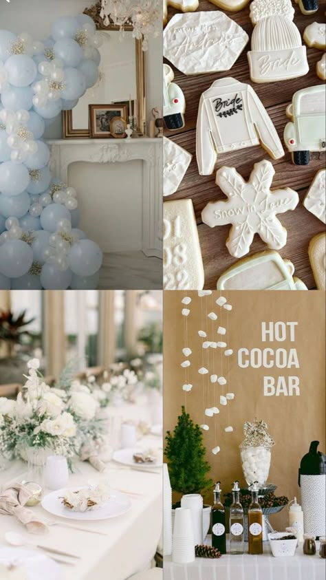 Cold Bachelorette Party Ideas, Bridal Shower Theme Ideas Winter, Snow Bridal Shower Ideas, Snow In Love Bridal Shower Cookies, Christmas Bridal Brunch Ideas, Bridal Shower Themes December, December Bachelorette Party Ideas, January Bachelorette Party Themes, Minnesota Bachelorette Party