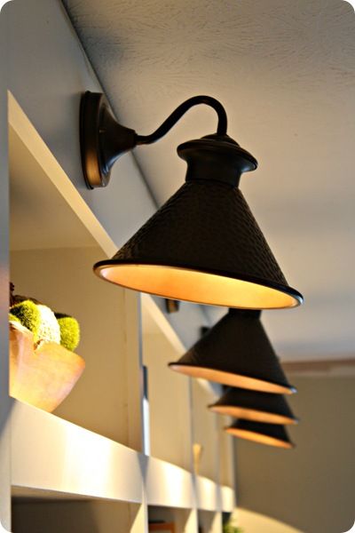 Think outside of the box – exterior lights can be used for lighting indoor shelving as well! Unused Dining Room, Library Lights, Bookshelf Lighting, Bookcase Lighting, Lighting Layout, Thrifty Diy, Thrifty Decor Chick, Thrifty Decor, Built In Bookcase