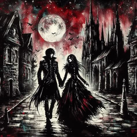 Alt Romance, Couple Artwork, Art Couple, Gothic Fantasy Art, Goth Art, Gothic Aesthetic, Lo Fi, Beautiful Dark Art, All Love