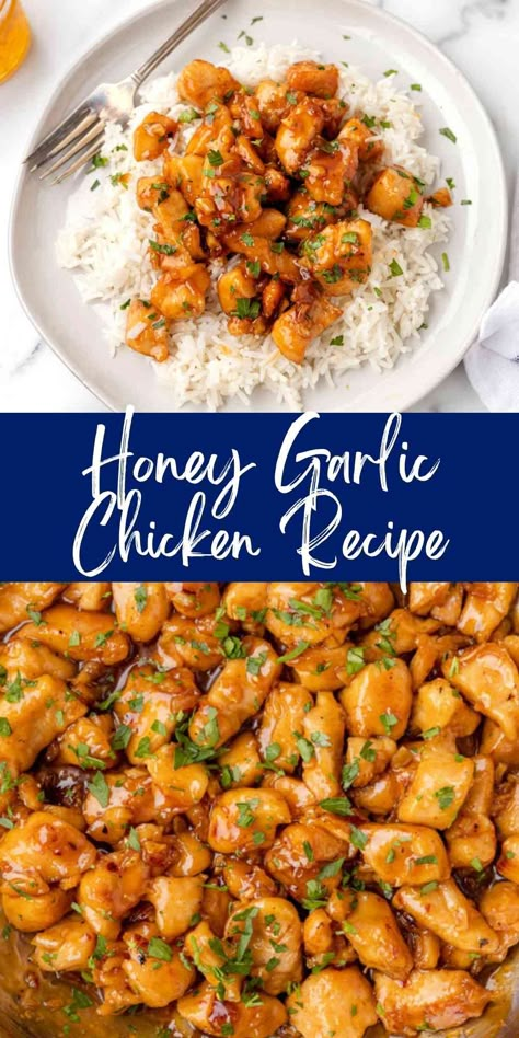 This easy honey garlic chicken recipe is a delicious weeknight dinner recipe that's packed with flavor and is ready in just 20 minutes! Garlic Chicken Recipes Easy, Easy Honey Garlic Chicken, Honey Chicken Recipe, Garlic Chicken Recipe, Healthy Honey, Garlic Chicken Recipes, Easy Chicken Dinner Recipes, Honey Chicken, Honey Garlic Chicken