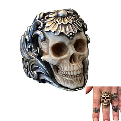 PRICES MAY VARY. This ring is a unique ring inspired by medieval armor and wild animal skulls.Its distinctive and fashionable appearance,coupled with a strong sense of antiquity,has been highly sought after by jewelry enthusiasts. Unique Appearance Design:A stunning floral ornament ring band holds a super realistic deer antler skull,making this adjustable open Gothic skull ring a true showstopper.The intricate carving and attention to detail create a unique and eye-catching piece that is sure to Floral Armor, Intricate Carving, Punk Skull, Floral Ornament, Gothic Skull, Medieval Armor, Skull Head, Deer Antler, Animal Skulls