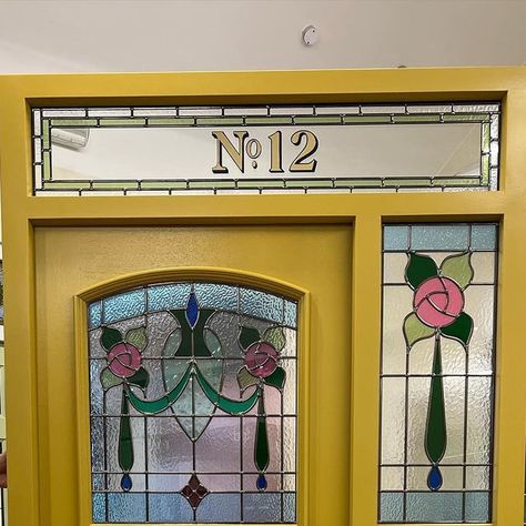 Geleta Doors Limited on Instagram: "Beautiful 1930's door and glass panels 😍 All spray painted in India yellow @ankerstuy_coatings_uk paint. #stainedglass #stainedglassdoor #externaldoors #woodwork #wood #1930sdoor #1930s #wooddoor #indiayellow #frontdoorgoals #periodhouse #periodhomesofinsta #renovation #restoration #home #decoration #hallwayinspo #hallwaystyling #victorianfireplace #stainedglasswindow #myvictorianhouselove #myperiodhomestyle #mycharacterhome #myperiodinterior #myhousethroug 1930s Doors, Stained Glass Doors, Victorian Fireplace, Stained Glass Door, External Doors, Stained Glass Windows, Wood Doors, Glass Panels, Spray Paint