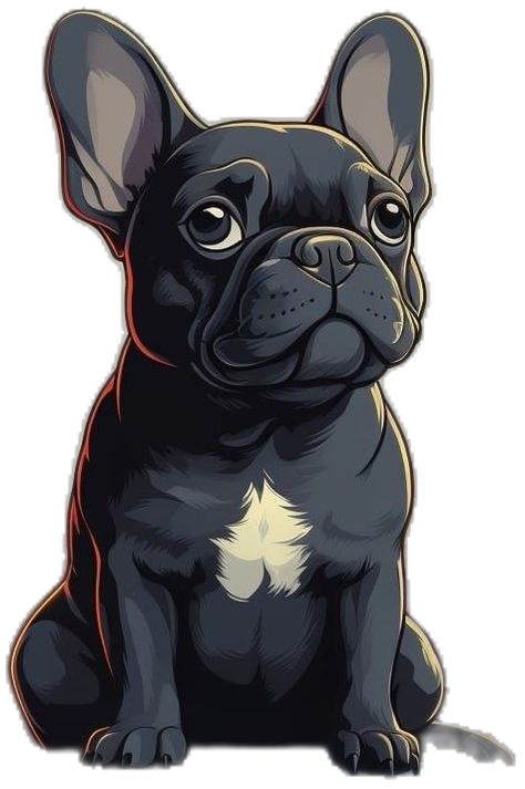 French Bulldog Cartoon Illustrations, Black Pug Illustration, Frenchie Painting, Frenchie Drawing, Bulldog Sketch, French Bulldog Cartoon, Frenchie Art, French Bulldog Drawing, Black French Bulldog