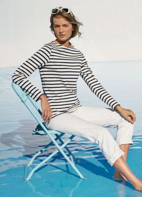 Women's Authentic Breton Striped Top | Long Sleeve with Scoop Collar | Saint James® – Saint James USA Classic Women’s Style, Nautical Party Outfit, Breton Stripes Outfit, Nantucket Vibes, Nautical Fashion Women, Breton Stripe Shirt, Breton Shirt, Nautical Shirt, Nautical Outfits