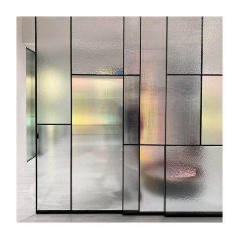 Patterned glass partition design Glass Partition Design, Walls Interior Design, Glass Partition Designs, Glass Panel Wall, Glass Partition Wall, Glass Doors Interior, Glass Walls, Room Partition Designs, Glass Partition