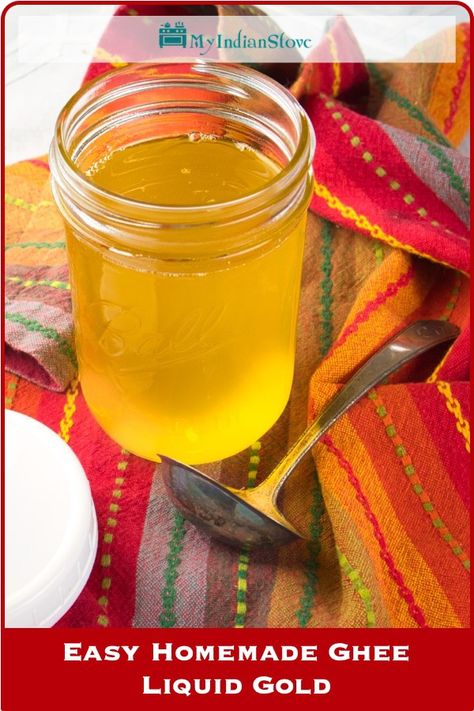 Homemade ghee is a luxurious way to build flavors in a dish, allowing you to control the quality of the butter, and saving you a few grocery dollars in the process. What Is Ghee, Lacto Vegetarian, Homemade Ghee, Ghee Recipe, How To Make Home, Making Ghee, Butter Honey, Flavored Butter, Butter Recipes