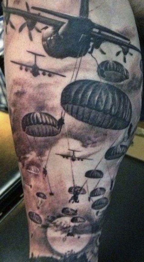 Airborne Tattoos, Military Sleeve Tattoo, Tatuaje Trash Polka, Army Tattoos, Military Tattoos, Theme Tattoo, Flag Tattoo, Outdoors Tattoo, Stomach Tattoos