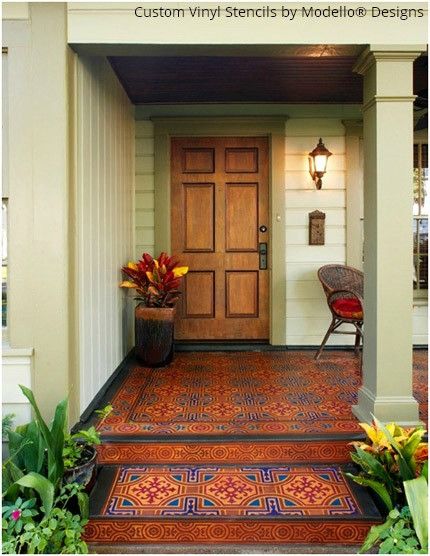 11 DIY Outdoor Stencil Projects for Summertime Fun using Royal Design Studio Stencils Painted Porch Floors, Stencil Concrete, Porch Paint, Painting Tile Floors, Painted Floor, Diy Porch, Porch Flooring, Flooring Trends, Painted Concrete Porch