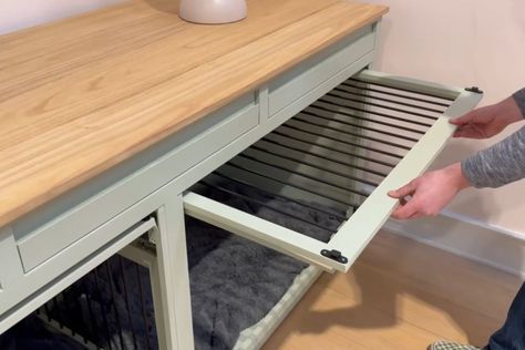 Dog Crates Under Counters, Built In Dog Crates Under Counter, Garage Dog Kennel, Kitchen Cabinet Dog Crate, Ikea Hol Dog Crate, Tv Stand Kennel Dog Crates, Study Storage, Dog Kennel, Dog Crate