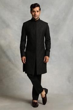 Black Jacket Style, Black Sherwani, Sherwani For Men Wedding, Embroidered Sherwani, Sherwani For Men, Wedding Sherwani, Western Jacket, Men Stylish Dress, Indian Fashion Designers