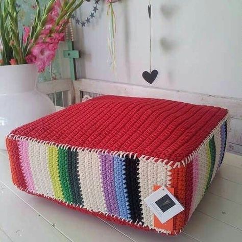 Crochet Floor Cushion, Crochet Pouf Pattern, Crochet Furniture, Knitted Ottoman, Crochet Pouf, Knitted Pouf, Crochet Cushion Cover, Couch Cushion, Crochet Pillows