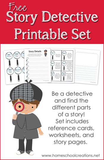 Free story detective printables - learn and identify the parts of a story with this fun and free set! 3rd Grade Curriculum, Detective Themed Classroom, Preschool Corner, Parts Of A Story, Mystery Unit, Secret Agent Party, Detective Theme, Story Lines, Who What Where