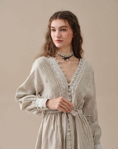 Linennaive | French linen + lace designs, such perfect harmony, exuding elegance and sophistication, the enchanting allure of French linen and lace is… | Instagram Style Analysis, Beige Dress, Linen Fashion, Dress Beige, Linens And Lace, Beige Dresses, Cotton Midi Dress, Dress Cocktail, Button Dress