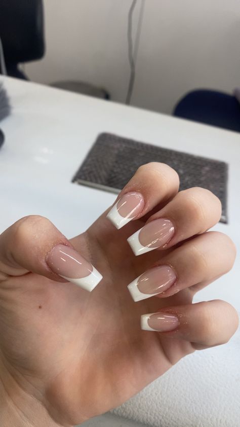 acrylics 
french tip
nails
white french tip French Tip Nails No Design, French Nails Plain, French Tip Nails Plain, Plain White French Tip Nails, Plain French Tips, Plain French Tip Nails, Plain White Nails, Coffin French Tip, Nails Plain