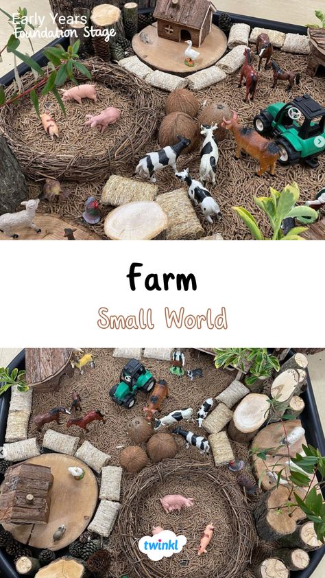 A trip to the farm in a tuff tray? Enjoy recreating these fun farm activities eyfs. Click for more ideas. Thanks to @dsimpson666 Tuff Tray Ideas One Year Old, Early Years Farm Activities, Animal Creative Activities, Farm Tough Tray Ideas, Farm Themed Sensory Activities, Junk Modelling Ideas Eyfs, Tuff Tray Farm Ideas, Eyfs Farm Topic, Farm Sensory Tray