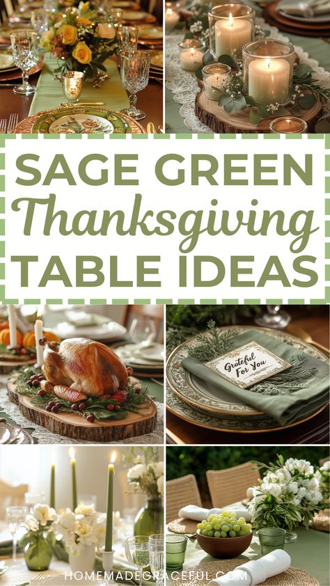 sage green Thanksgiving table ideas Sage Table Setting, Sage Green Table Decor, Thanksgiving Table Place Settings, Green Table Decor, Sage Green Table, Thanksgiving Table Ideas, Thanksgiving Dinner Table Setting, Green Dollar, Holiday Dinner Table