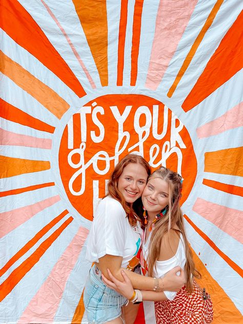 Golden Hour Sorority Theme, Golden Hour Theme Party, Golden Hour Party, Golden Hour Bid Day, Homecoming Floats, Sorority Themes, Recruitment Themes, 2023 Homecoming, Sorority Bid Day