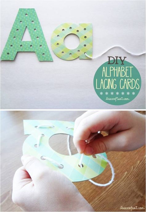 Diy Letter Flashcards, Letter Lacing Cards Free Printable, Preschool Lacing Activities, Diy Lacing Toy, Lacing Cards Diy, Diy Lacing Activity, Lacing Activities For Kids, Free Lacing Card Printables, Diy Lacing Cards