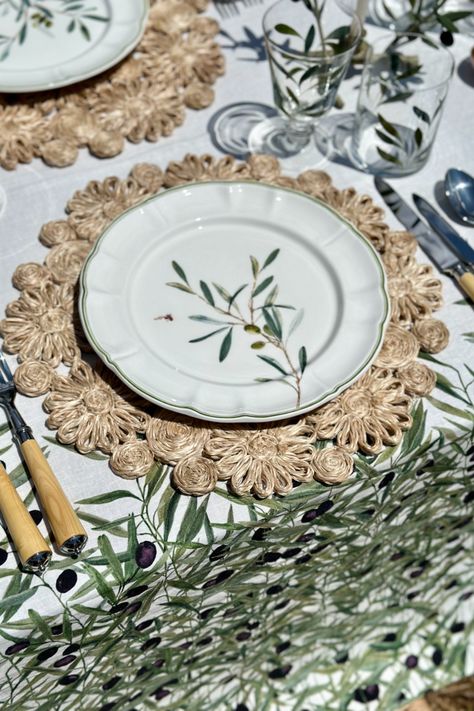 Bring the spirit of summer to your place setting with L'Olivier, a linen collection that pays homage to the timeless elegance of olive branches. Let this exquisite design be the centerpiece of your dining experience, evoking feelings of warmth and happiness. Baddie Bedroom Ideas, Mediterranean Interior Design, Pantry Wall, Cool Kids Bedrooms, Mediterranean Interior, Fabric Placemats, Boy Bedroom Design, Nursery Baby Room, Cutlery Set