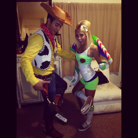 Woody and Buzz to the rescue !!! #couplescostumes #woodyandbuzz #buzzlightyear #couple #couplecostume #halloween Diy Woody Costume Men, Buzz Costume, Woody Costume, Buzz Lightyear Costume, Toy Story Costumes, Woody And Buzz, Male Cosplay, Best Photo Poses, Photo Poses For Couples