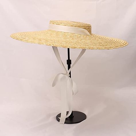 Vintage Large Brim Straw Hat for Women Beach Tops Summer, Flat Brim Hat, Hat For Women, Top Summer, Ribbon Tie, Flats Top, Straw Hat, Womens Flats, Sun Hats