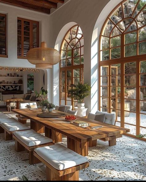 Spanish Villa Dining Room, Sustainable Living Room, Bali Interior, Spanish Hacienda, Dream Life House, Dream House Rooms, Mediterranean Home, Home Building Design, Dream House Interior