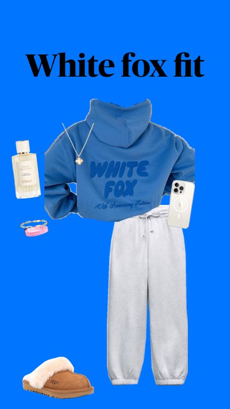 #white fox Fox Outfit, Fox Hoodie, Sweats Outfit, White Fox, Preppy Outfits, Chloe, Fox, Cute Outfits, Blue And White