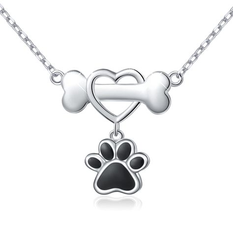 PRICES MAY VARY. Imported High Polish Finish Dog Bone and Heart with Dangling Puppy Paw Pendant Necklace, Pretty and Special Material: 925 Featured AAA Grade Quality Sterling Silver, Tarnish Resistant, Nickel Free Pendant Width: 0.67 inch; Chain Length: 18 inches; Weight: 3.88 g Package: 1 x Silver Cleaning Cloth and 1 x Small Jewelry Box. Suitable for Any Occasion, such as Valentine's Day, Birthday, Mother's Day, Christmas, Halloween,Thanksgiving Day, Wedding, Anniversary. Easy to Match Any Clo Imp Oc, Cute Paw Print, Paw Pendant, Paw Print Pendant, Puppy Paw, Silver Cleaning, Small Jewelry Box, Infinity Necklace, Sterling Jewelry