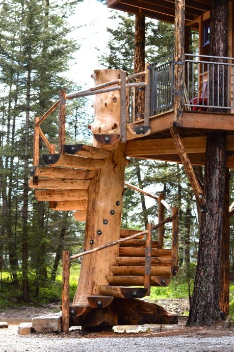 Log Staircase, Luxury Tree Houses, Pigeon House, Rustic Stairs, Staircase Outdoor, House Staircase, Spiral Stairs, Solar Powered Lights, Collection Design