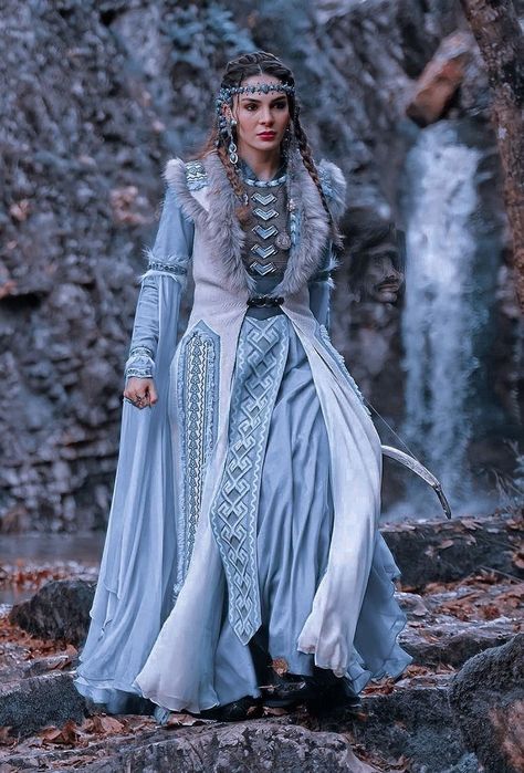 Masquerade Gown And Mask, Fantasy Winter Outfits, Turkish Outfit, Nordic Outfit, Elven Costume, Turkish Clothing, Turkish Dress, Fantasy Dresses, Fantasy Gowns