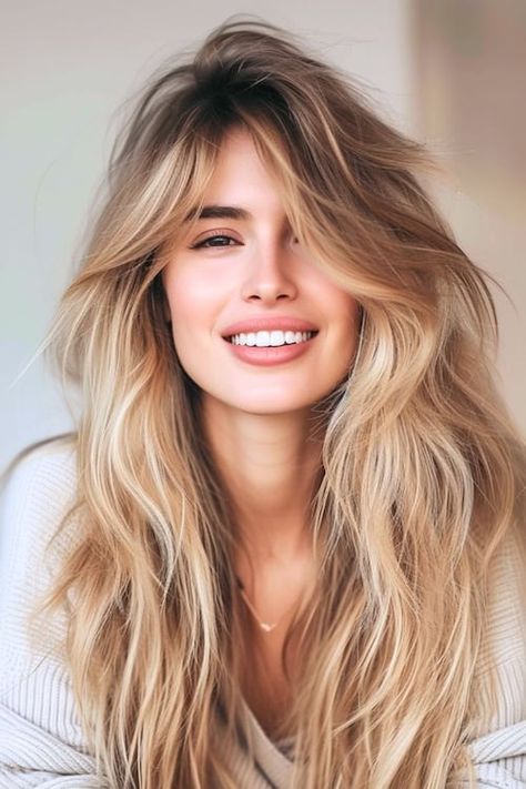 Shag Layered Hairstyles, Layered Haircuts For Long Hair, Warm Brown Hair, Hairstyle Color, Blonde Hair Transformations, Haircuts For Long Hair With Layers, Long Shag, Golden Highlights, Blonde Layers