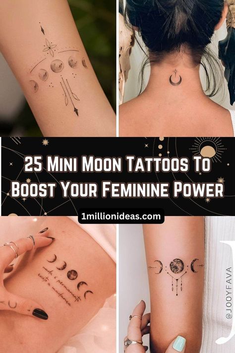 25 Mini Moon Tattoos To Boost Your Feminine Power - 162 Woman Power Tattoo Ideas, Free Spirit Tattoo, Swirl Tattoo, Zelda Tattoo, Yoga Tattoos, Power Tattoo, Finger Tattoo For Women, Moon Tattoos, Boho Tattoos