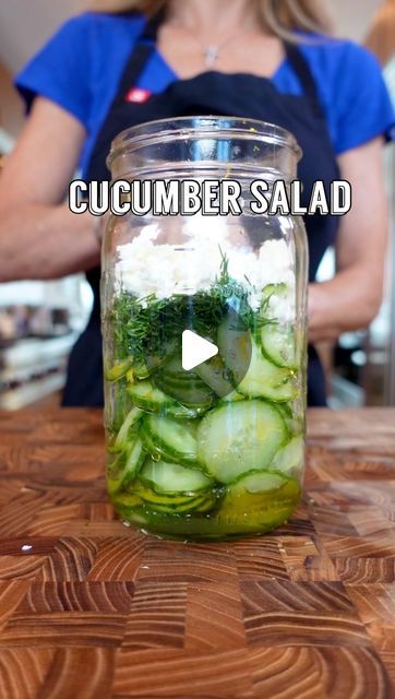 Shereen Pavlides on Instagram: "Mason Jar Greek-Style Cucumber Salad  @logansfewd  . . . #cucumbercommunity #foodies #cucumber #cookingwithshereen" Taziki Cucumber Salad, Mason Jar Cucumber Salad, Cucumbers Salad, Cucumber Shake Salad, Tick Tock Cucumber Salad, Cucumber Jar Salad, Cucumber Mason Jar Salad, Cucumber Salad In A Mason Jar, High Protein Cucumber Salad