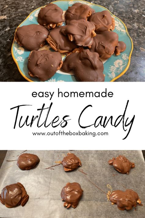 Easy Homemade Turtles Candy Easy Christmas Candy, Homemade Turtles, Turtle Candy, Turtles Candy, Christmas Candy Easy, Easy Christmas Candy Recipes, Caramel Chocolate Chip Cookies, How To Melt Caramel, Cookies From Scratch