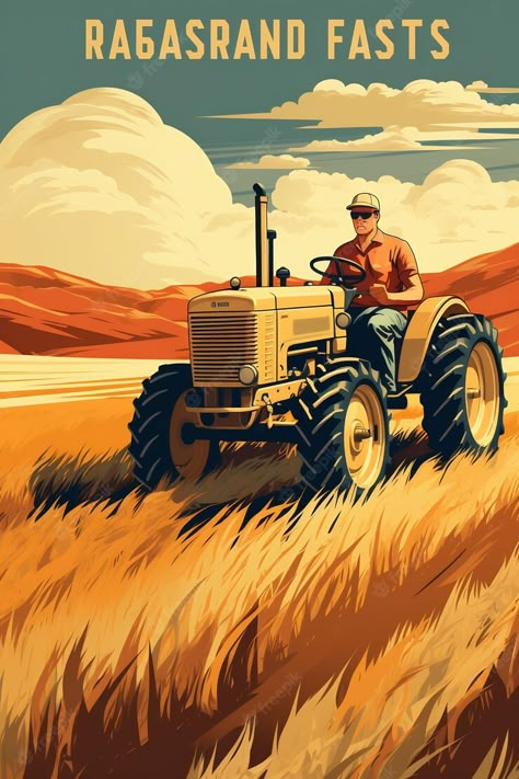 Premium AI Image | a vector illustration of a farmer on a tractor in a field Tractor Art, Canvas Art Painting Abstract, Tractor Photos, Free Photo Filters, Chinese Art Painting, Farm Art, Vintage Tractors, A Farmer, Graphic Design Fun