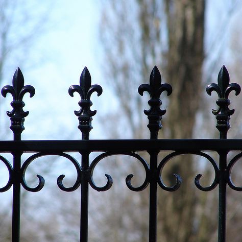 top to a iron fence fleur de lis YUM!!!! Natural Fence, Horizontal Fence, Lattice Fence, Steel Fence, Fence Styles, Wrought Iron Fences, Front Yard Fence, Fence Art, Fence Lighting