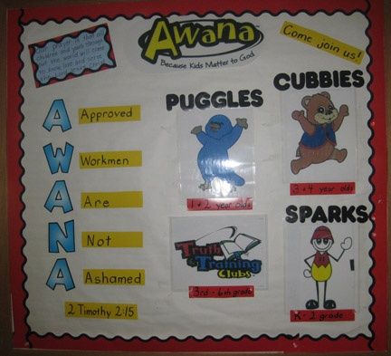 awana bulletin board | Found on kelund.wordpress.com Awana Puggles, Awana Sparks, Awana Ideas, Awana Cubbies, Music Bulletin Boards, Christmas Bulletin Boards, Christian Bulletin Boards, Church Bulletin Boards, Bible Verses For Kids