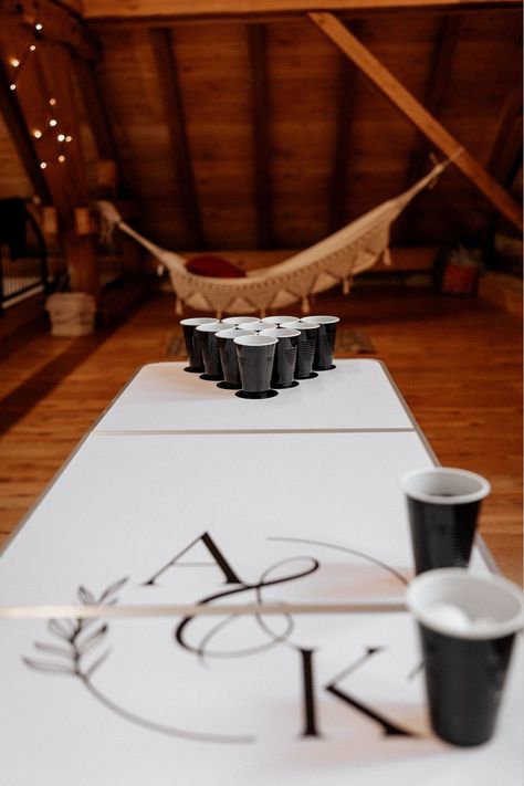 DIY wedding ceremony beer pong, boho rustic barn wedding ceremony, impartial wedding ceremony, wedding ceremony video games- #Barn #Beer #Boho #DIY #games #Neutral #Pong #Rustic #Wedding Check more at https://howcandothis.com/weddingideas/diy-wedding-ceremony-beer-pong-boho-rustic-barn-wedding-ceremony-impartial-wedding-ceremony-wedding-ceremony-video-games/ Backyard Reception Games, Classy Wedding Activities, Guests In Black Wedding, Diy Barn Wedding Ideas, Black White Themed Party, Black And White Wedding Diy, Unique Wedding Games, Diy Black And White Wedding Decor, Wedding Inspo Black And White