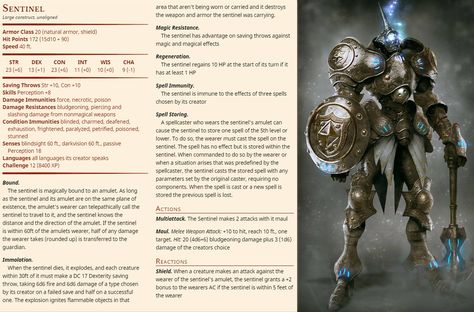 The Sentinel, an upgraded shield guardian. Please give feedback! Shield Guardian, Dnd Enemies, Dragons Tumblr, Homebrew Monsters, Dm Tools, Monster Manual, Dnd Stats, Dnd Races, Dnd Classes