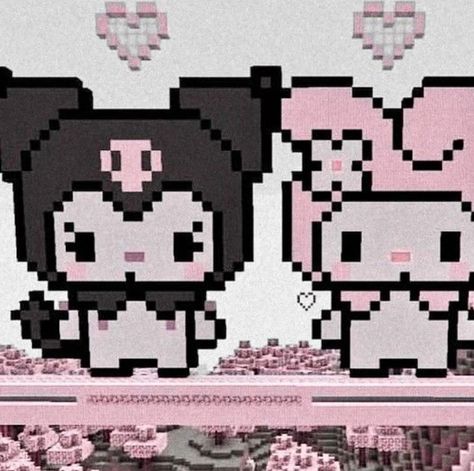 Pixel Art, Hello Kitty, Kitty, Computer, Holidays, Animals, Pink, Black, Art