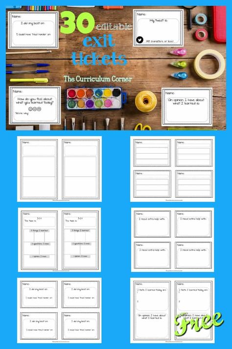 This free collection of 30 editable exit tickets is designed to be easily used across a variety of subjects. Created by The Curriculum Corner. Exit Tickets Template, Math Exit Tickets, Esl Materials, Tutoring Flyer, Ticket Template Free, Exit Slips, Dream Classroom, School Field, 1st Grade Writing