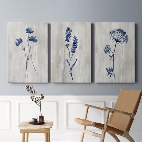 Lark Manor Indigo Botanical I - 3 Piece Wrapped Canvas Print & Reviews | Wayfair Kelly Clarkson Home, Kelly Clarkson, Art Print Set, Blue Gray, Graphic Art Print, Painting Prints, Pillow Art, Canvas Fabric, 3 Piece