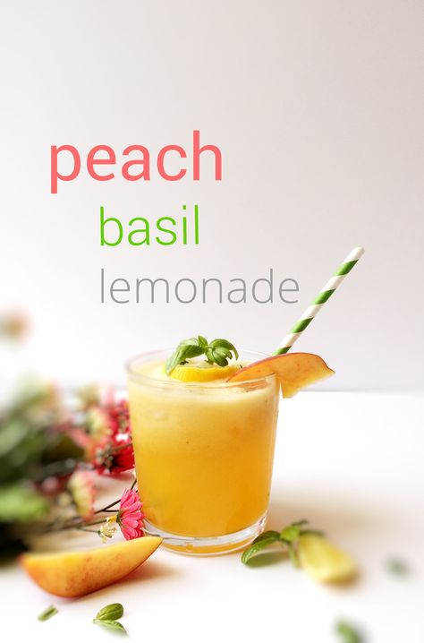 peach basil Craving Recipes, Peach Basil, Basil Lemonade, Culinary Classes, Peach Lemonade, Refreshing Summer Drinks, Fruity Drinks, Peach Slices, Lemonade Recipes